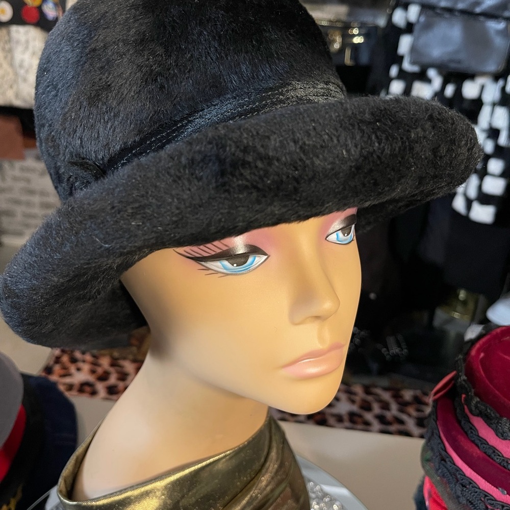 Vintage Martelle West Germany Black Women's Faux Fur Fedora Style Hat